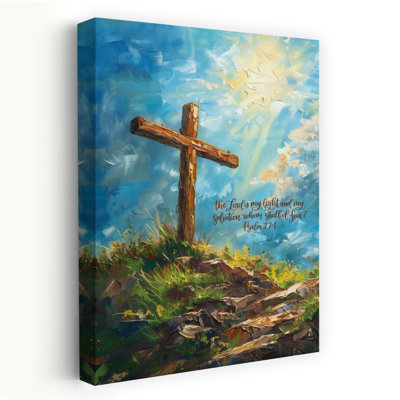 My Light And Salvation - Psalm 271, croix en bois contemporaine sur une colline, ciel vibrant