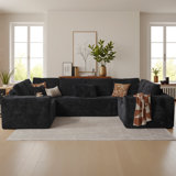 3-piece Modular Sectional Floor Sofa In Plush Corduroy, No Assembly Needed, Cloud Couch For Living Room