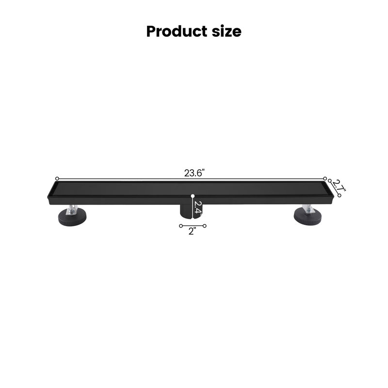 Modern Rectangular Shower Drain With 2 In 1 Tile Insert And Flat Cover Suitable For Bahtroom, Matte Black, 23.6"