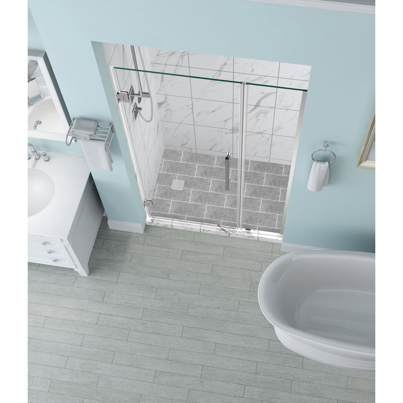 Belmore 60'' x 72'' Frameless Hinged Shower Door in Chrome with Tempered Glass