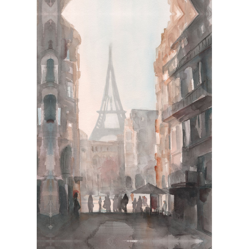 Sunset Paris - Painting Print, Black Floater Framed, 46cm H x 30cm W