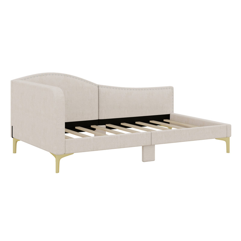 Upholstered Daybed With Headboard And Armrest, Twin, Beige
