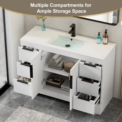 48" Double Sink Bathroom Vanity Cabinet Base Only, Sink Top Not Included