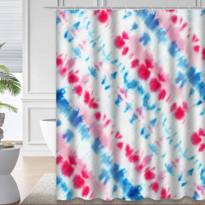 Seamless Red Diagonal Tie Dye Color Blue Shower Curtain with 12 Hooks