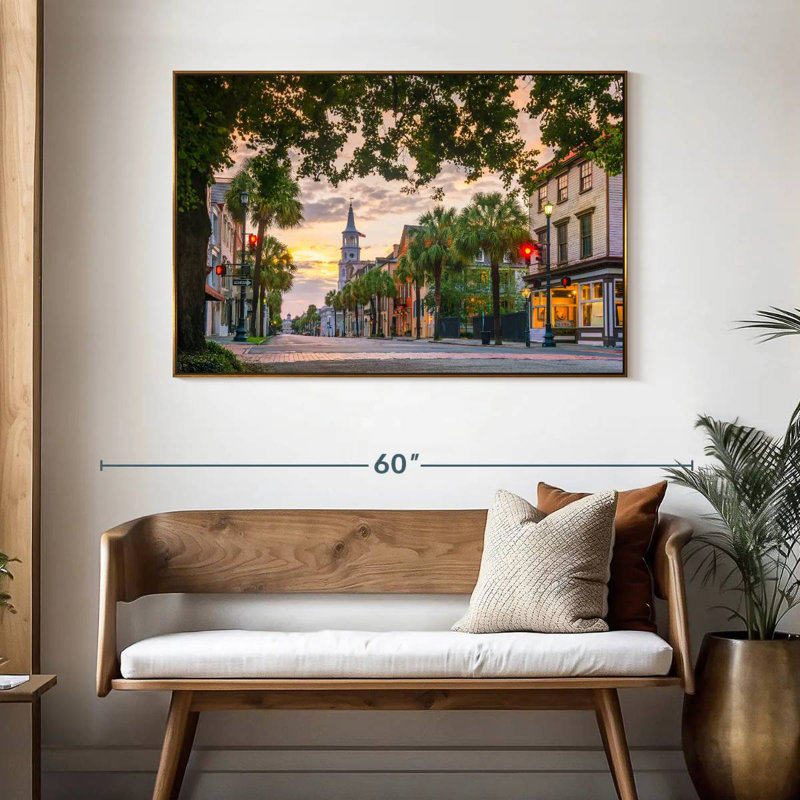 Rues historiques de Charleston, 46 po x 31 po, Cadre flottant doré