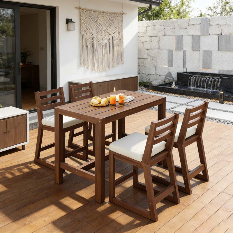 5-Piece Rustic Patio Bar Set, Mocha