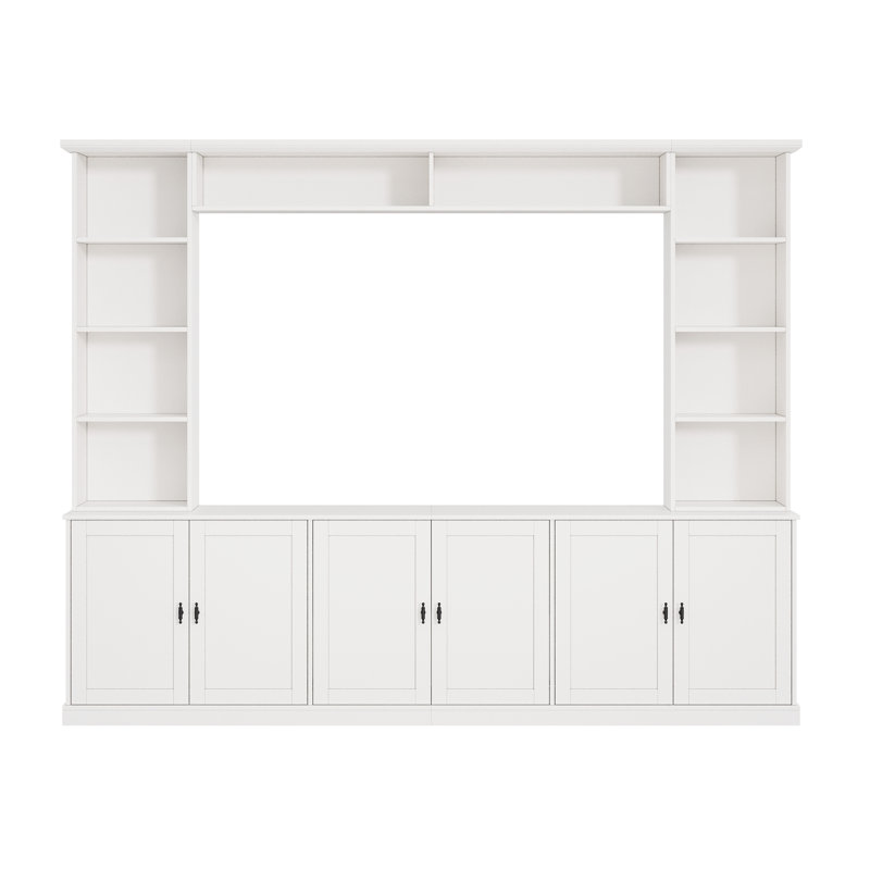 Meuble télé mural 4 pièces avec bibliothèque pour téléviseurs jusqu'à 70 pouces, meuble télé de style ferme moderne avec étagère réglable, console multimédia de style milieu du siècle avec pont pour salon