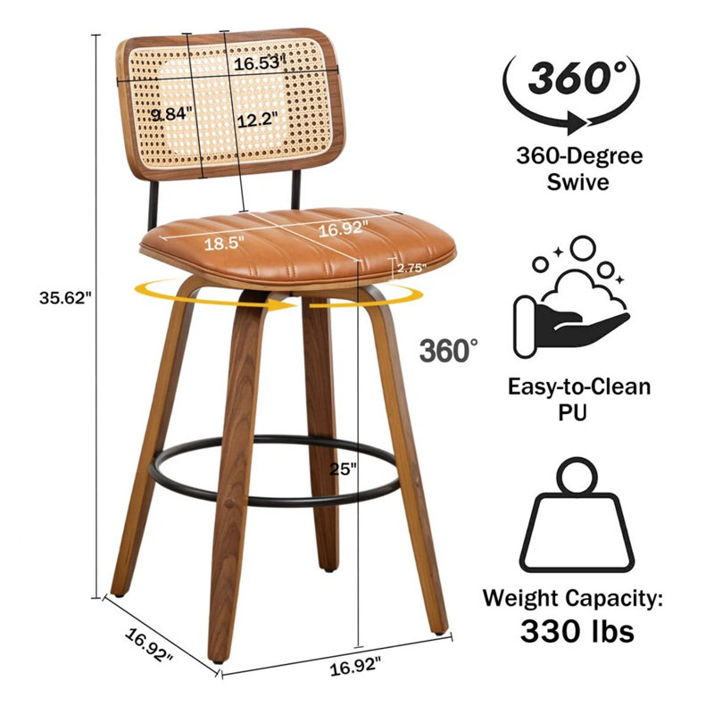 Tabourets de bar Valerie, Brown, Counter Stool (25" Seat Height)