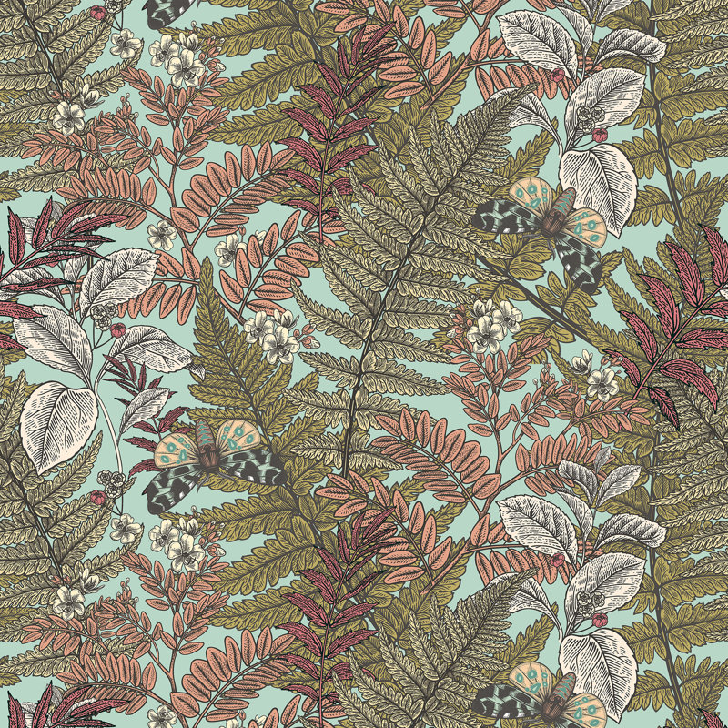 Wild Ferns Juniper Smooth Matt Wallpaper, Blue