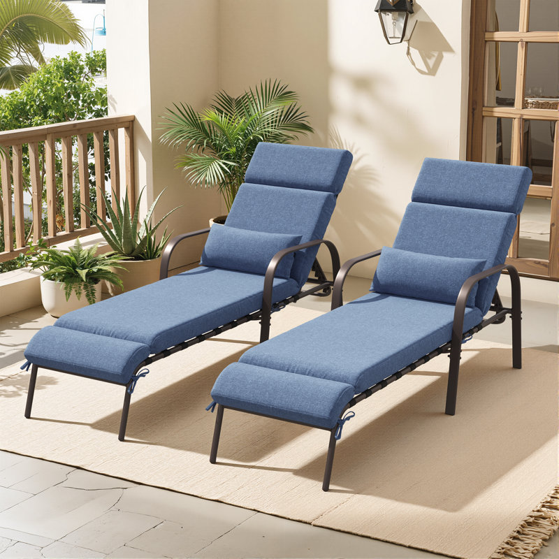 Antrea Outdoor Reclining Metal Chaise Lounge Chair Set with Backrest Pillows , Cushion Included, Dark Blue