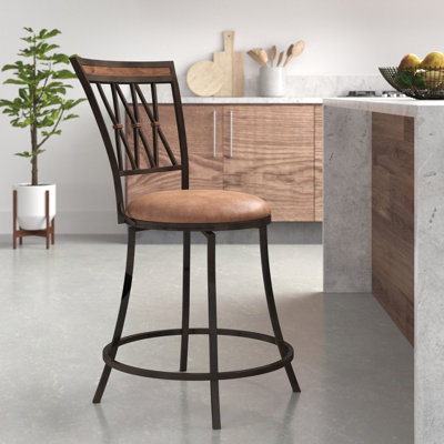 Kondo Swivel Upholstered Counter Stool with Metal Frame