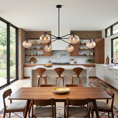 Lustre en verre bullé spoutnik à intensité variable 6 lumières 59 "Orbelle pour salle à manger