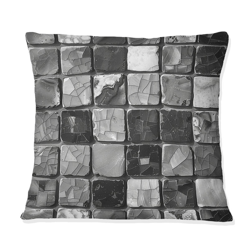 Carreau de mosaïque gris moderne II - Coussin décoratif moderne, H 16 po x l 16 po
