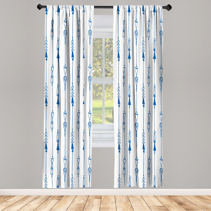 Microfiber Arrow Semi-Sheer Rod Pocket Curtain Panels, 28" W x 63" L, White/Dark Blue
