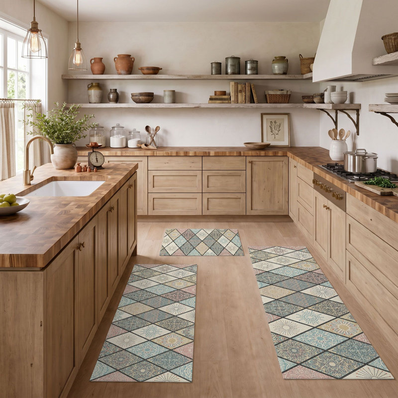 Tapis de cuisine lavables antidérapants à motif géométrique