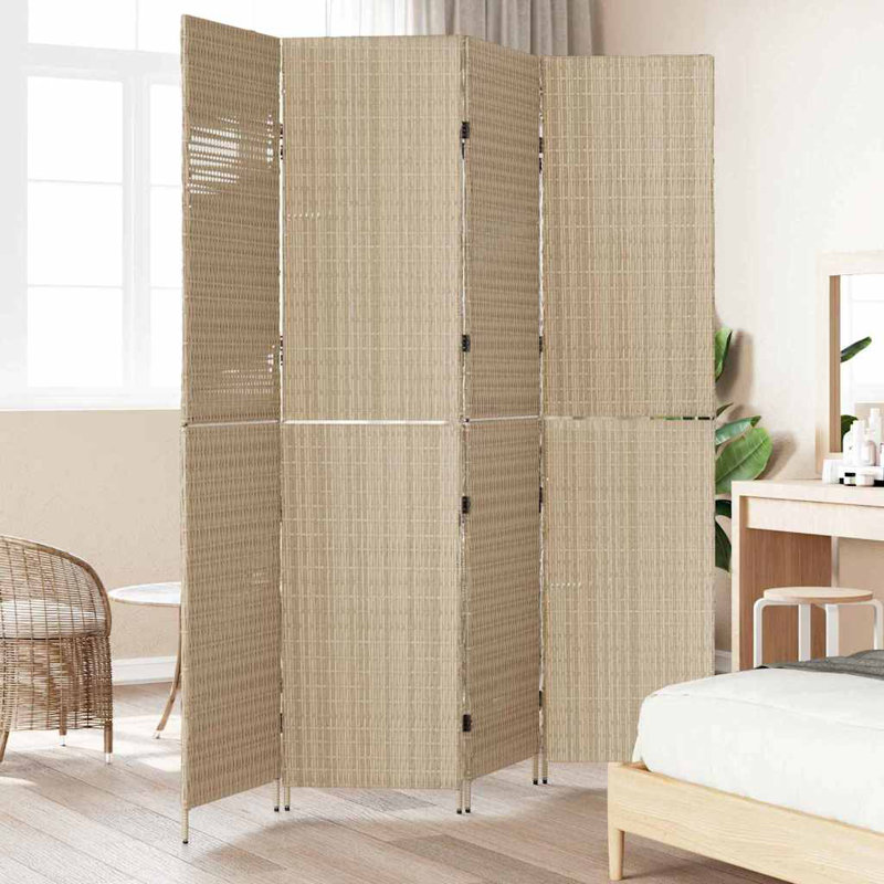 4 - Panel Folding Room Divider, Beige, 200cm H x 196cm W x 0.16cm D