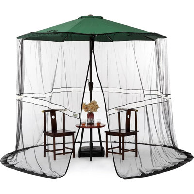 9/10 Ft Mosquito Net For Patio Umbrella, Outdoor Screen Hanging Tent With Zipper Door, Polyester Mesh Netting For 9‑10 Foot Round Umbrellas