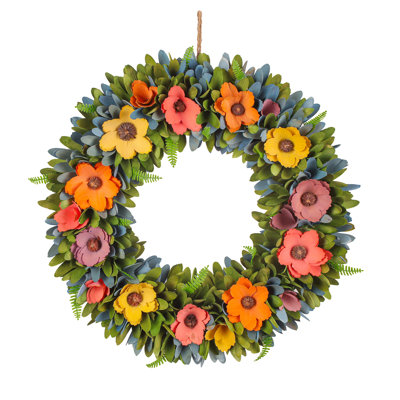 18" Spring Floral Wreath with Fern