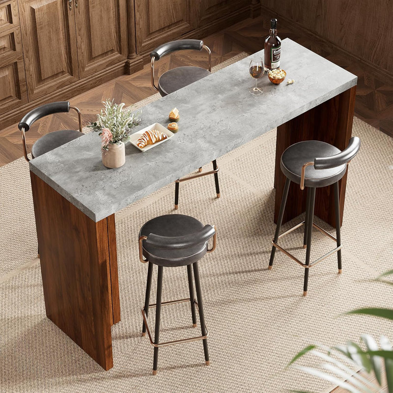 Table de bar à hauteur de comptoir, plateau de table en bois épaissi, L 55 po rectangulaire, 4 à 6 places assises, style moderne pour la cuisine et la salle à manger