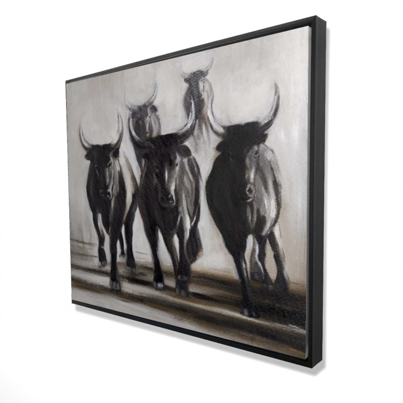 Running Fierce Bulls Print On Canvas