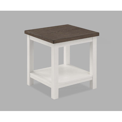 1 pièce Table de bout brune de style campagnard avec base blanche et plateau de table rectangulaire