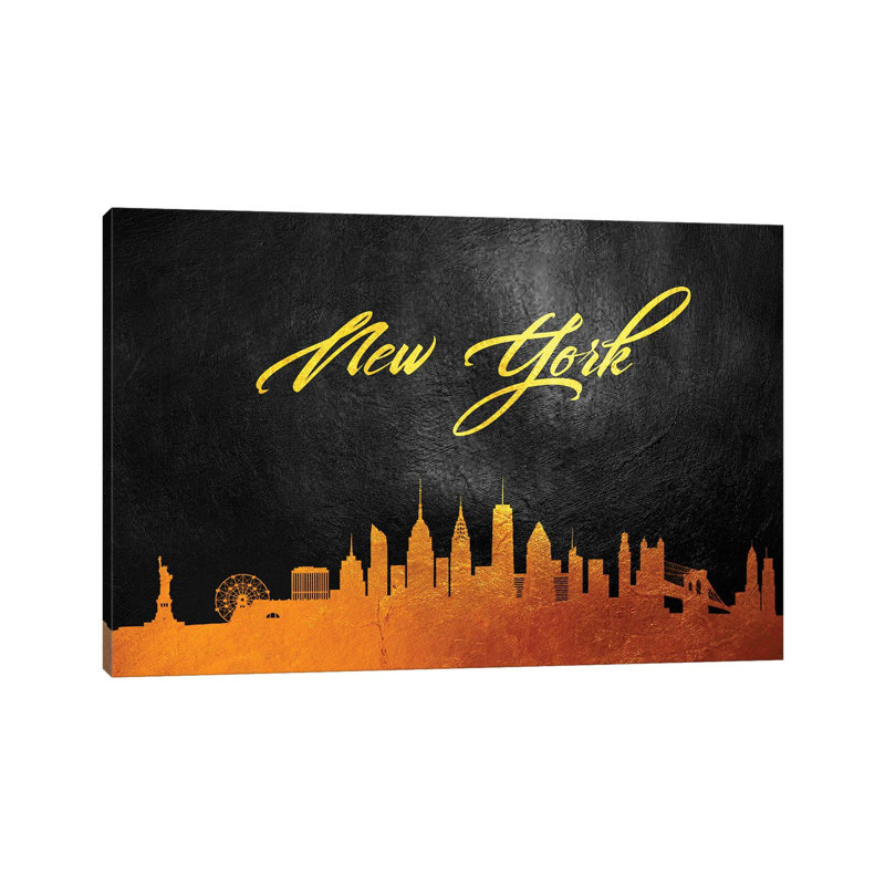 New York Gold Skyline 1 Piece Wrapped Canvas Wall Art, 66.04 cm H x 45.72 cm W x 1.91 cm D