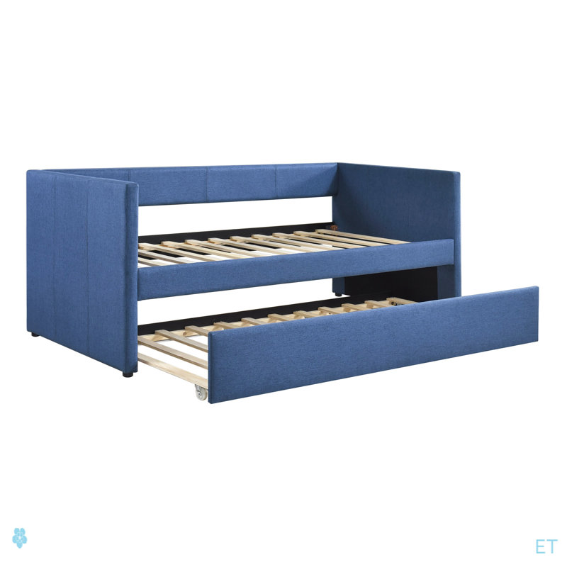 Lit de jour 1pc avec tissu d'ameublement en bois et tissu d'ameublement moderne, Bleu