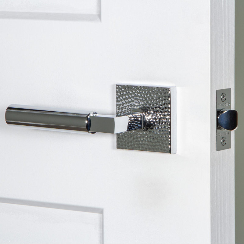 Viaggio Circolo Hammered Texture Rosette Single Dummy with Contempo Lever, Square, Satin Black/ Smooth Brass, Left