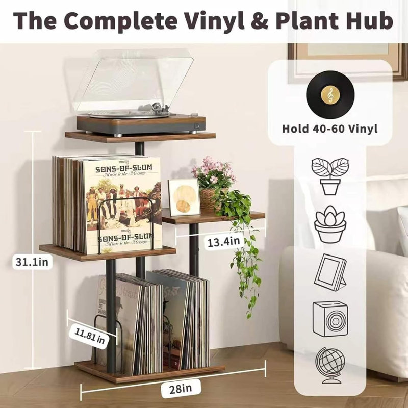 Support de rangement pour disques vinyles en vinyle avec support pour plante, table tournante avec support pour disque