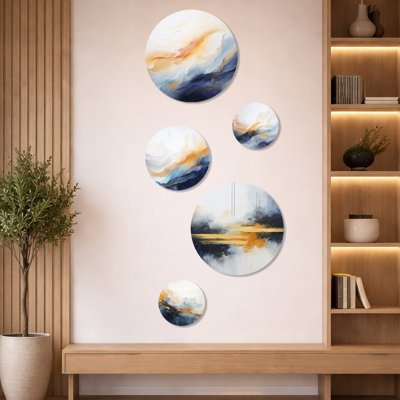 Tempête de marbre bleu et jaune II - ensemble de 5 peintures murales abstraites