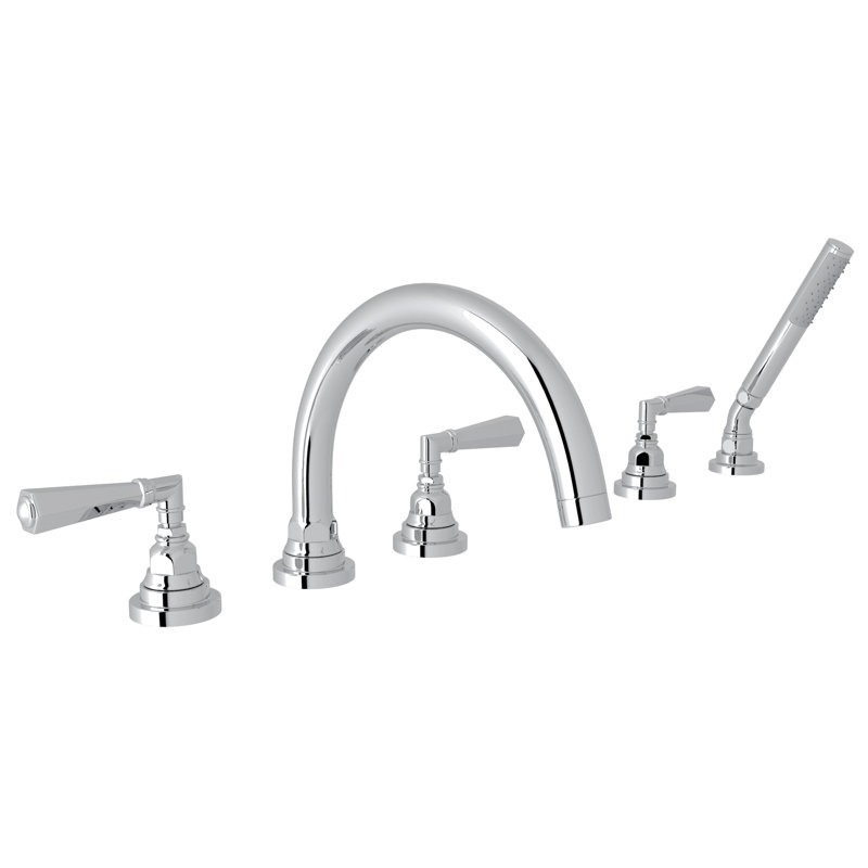 San Giovanni 5-Hole Deck Mount Tub Filler, Polished Chrome, Level