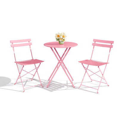 3-Piece Folding Bistro Set, Foldable Patio Furniture Set with Frame, Outdoor Bistro Table and Chairs Set of 2 for Patio, Garden and Balcony