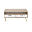 Table basse avec rangement à deux tiroirs, blanc frais et bois naturel, rectangulaire de 39,5 pouces pour le salon