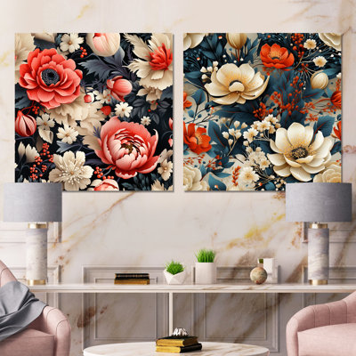 Ensemble de 2 reproductions d'art sur toile à motif floral français