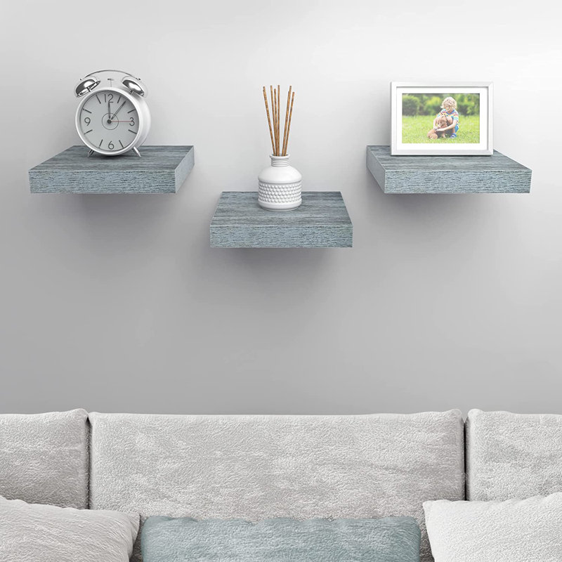 Ensemble de 3 tablettes flottantes carrées avec supports invisibles Sorbus, gris