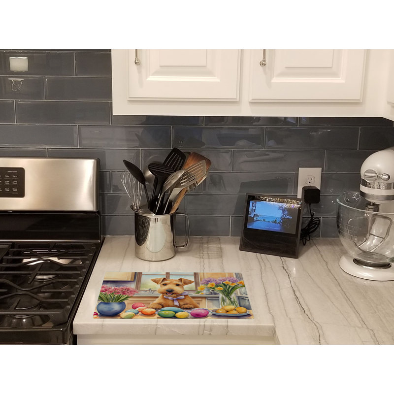Decorating Easter Lakeland Terrier Glass Cutting Board