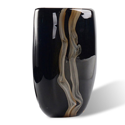 Vase en verre soufflé artisanal à motif tourbillon noir