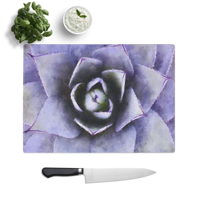 Tempered Glass Lilac Succulent Plant Chopping Board, 28.5 cm x 39 cm