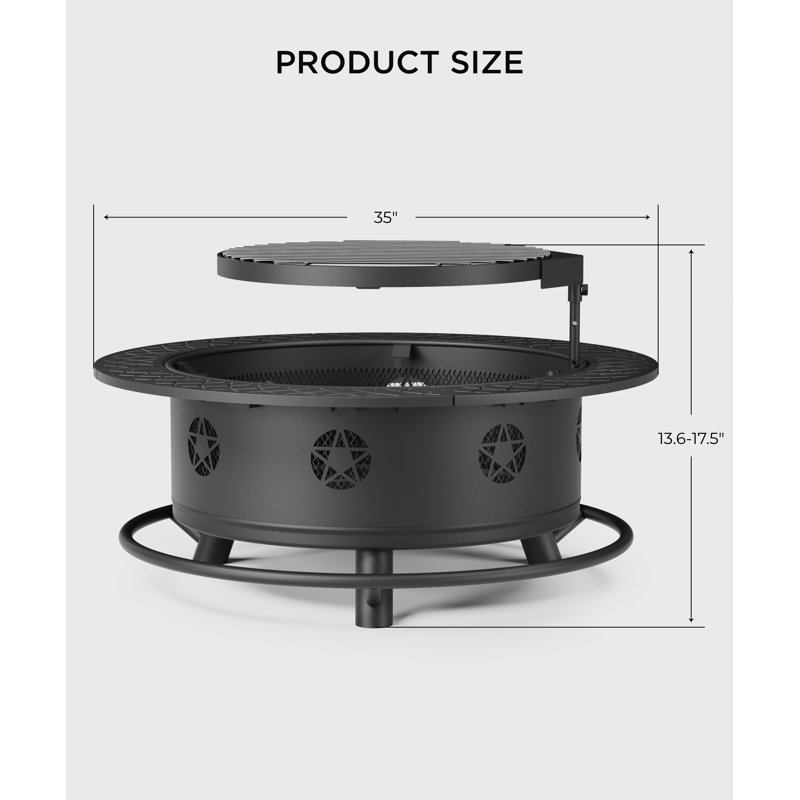 Fire Pit With Grill, Wood Burning Fire Pits For Outside With Lid& Fire Poker, Round Metal Fire Pit Table 3 In 1 With Cooking Grate,outdoor Fire Pit For Yard Patio Bonfire Camping