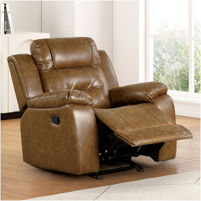 Fauteuil inclinable manuel en mousse à haute densité de style transitionnel avec accoudoirs coussinés au fini brun