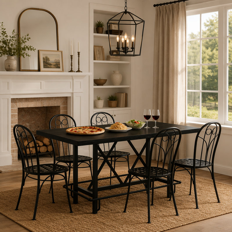 Table de salle à manger à hauteur de comptoir pour 6 personnes, table de salle à manger industrielle en bois rustique avec pieds et repose-pieds robustes en métal