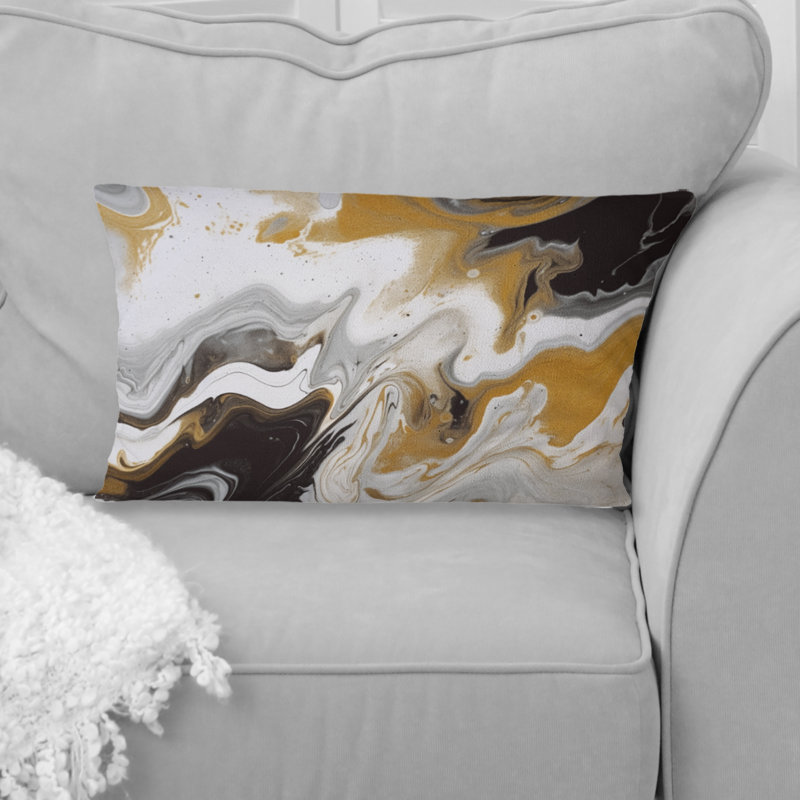 Coussin décoratif doré et noir Marble Waves III - Fractals