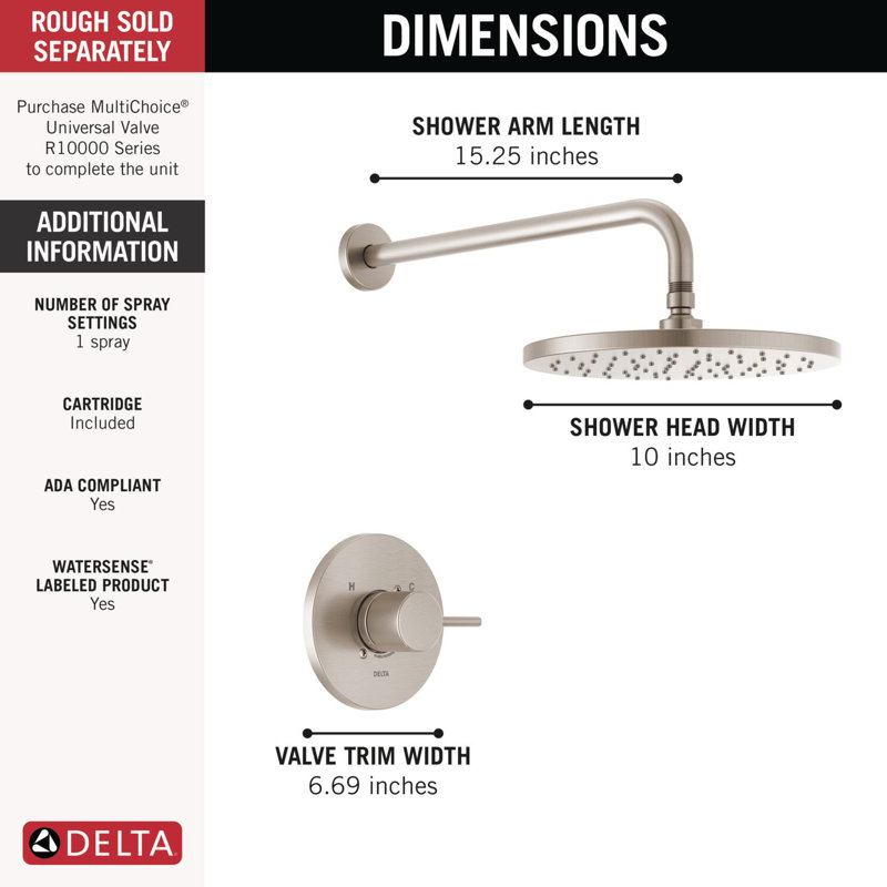 Ensemble de robinet de douche rond moderne à fonction unique, ensemble de garniture de valve, pomme de douche à pluie