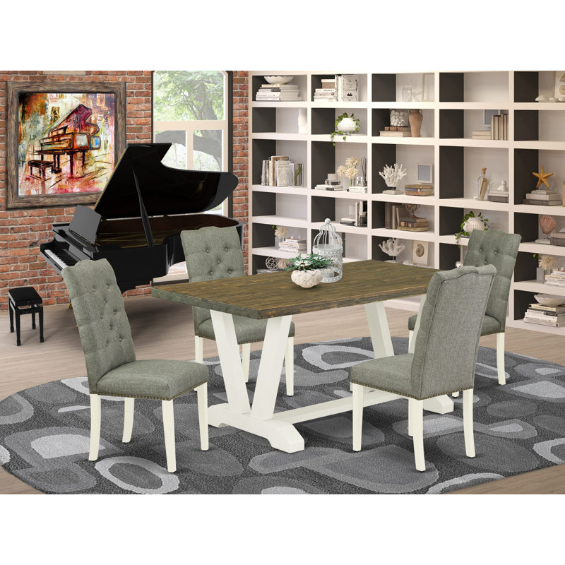 Ensemble de salle à manger en bois d'acacia massif, Jacobin patiné, H 30 po x L 60 po x l 36 po, 5 pièces: table, 4 chaises