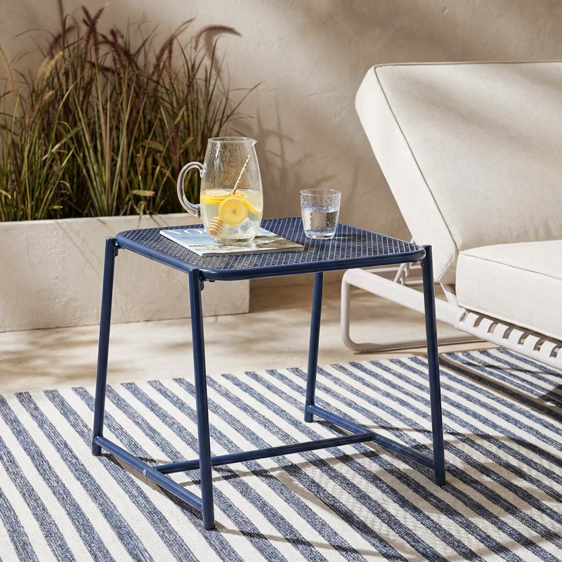 Abram Rectangular Metal Outdoor Side Table , 19.5'' in. W 18'' in. D, 16.25" H x 19.5" W x 18" D, Matte Navy Blue