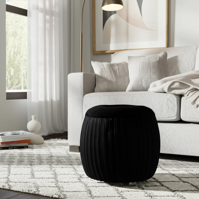 Glamorous Velvet Round Storage Stool with Cushioned Seat – Vanity Stool or Foot Stool with Hidden Compartment – Backless Accent Stool for Compact Seating in Living Room, Bedroom, or Home Décor – 19"
