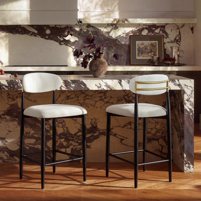 Tabouret de bar revêtu de chenille blanc Velora
