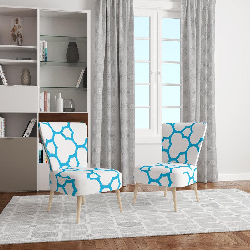 Chaise d'appoint rembourrée à motif géométrique bleue à motif géométrique