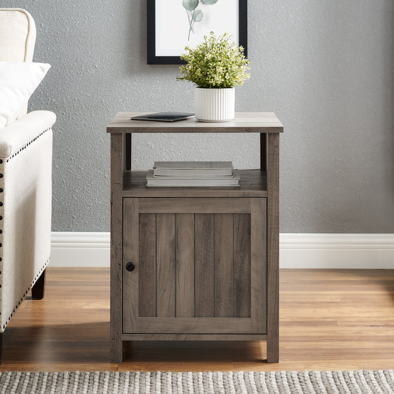 Parche 1-Door Nightstand with Open Cubby, Gray Wash