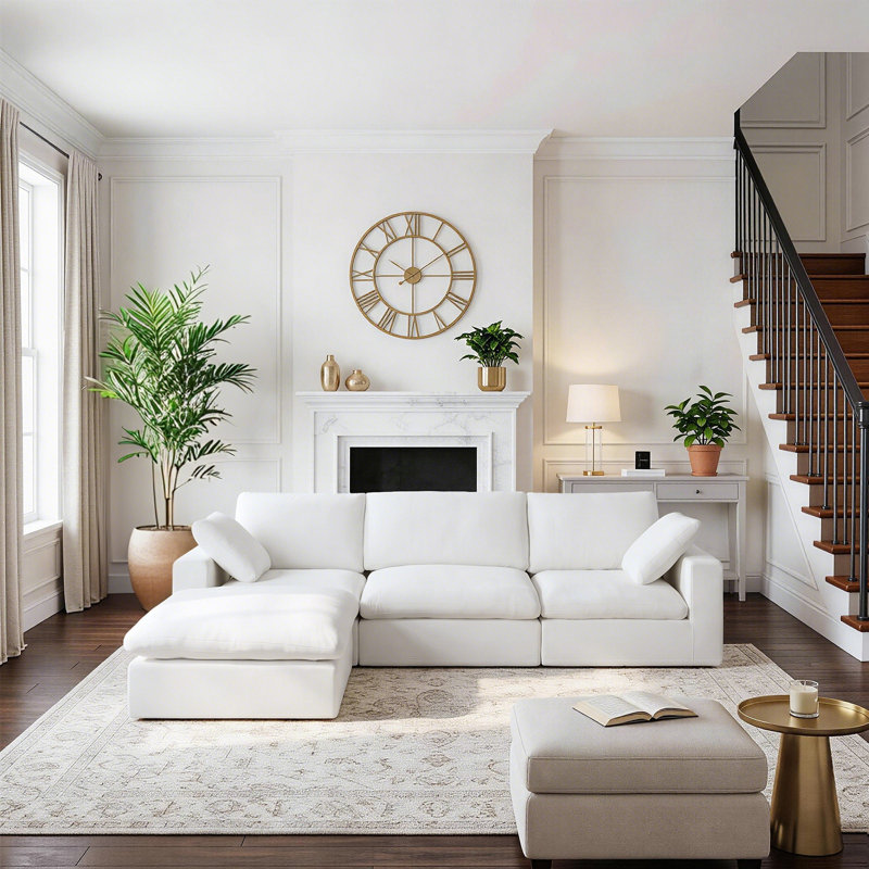 Oversized Modular 120" L-Shaped Cloud Sectional Sofa, Solid Wood Frame Couch with Ottoman & Washable Removable Slipcover